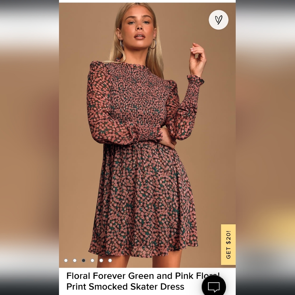 Floral Forever Green and Pink Floral Print Smocked Skater Dress